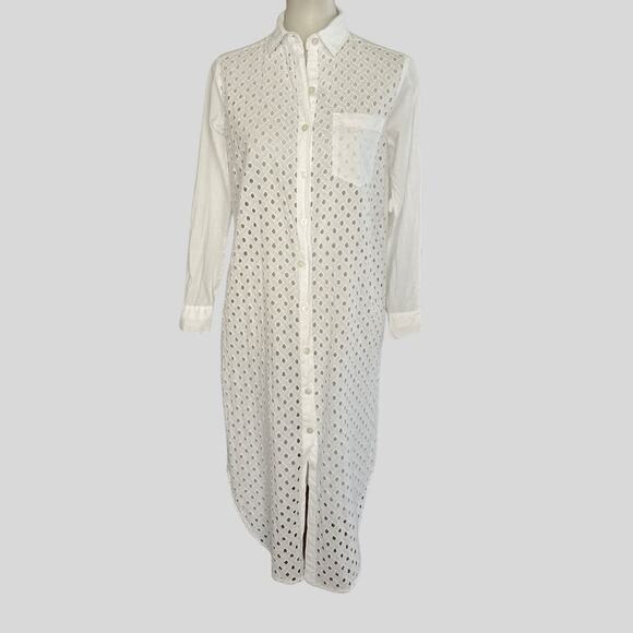 Blue Island White Eyelet Button Shirt Dress – Size S - Picture 2 of 6